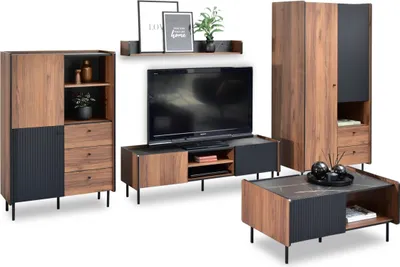 Zdjęcie produktu dla Meble do salonu NORLAN - orzech / czarny