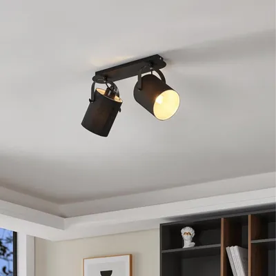 Immagine prodotto di EGLO lampada da soffitto Villabate, plafoniera, classica, faretto da soffitto in acciaio e tessuto, lampada da soggiorno in nero, bianco, lampada da cucina, E27