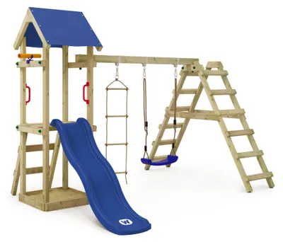 Immagine prodotto di Torre da gioco Wickey TinyLoft con altalena e struttura per arrampicata in blu