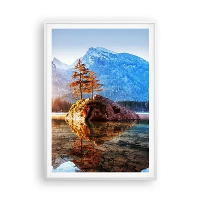 Produktbild von Gerahmtes Poster - Weißer Rahmen - Morgendämmerung Berge See - 70x100 cm - Wand Bild - Wanddeko - Wandbilder - Kunstposter - Wandposter - Bilderrahmen - Bilder - Kunstdruck - P2WPA70x100-4617