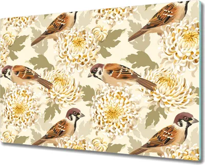 Produktbild von Glas-Herdabdeckplatte Glaskeramikkochfeld-Abdeckung Spritzschutz - 80x52 cm - Gold Vögel & Blumen