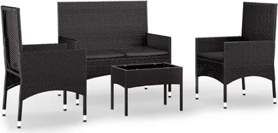 Produktbild von vidaXL 4-tlg. Garten-Lounge-Set mit Kissen Schwarz Poly Rattan