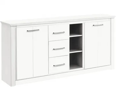 Produktbild von Celci | Schrank mit 2 Türen und 3 Schubladen aus Kiefer Weiß