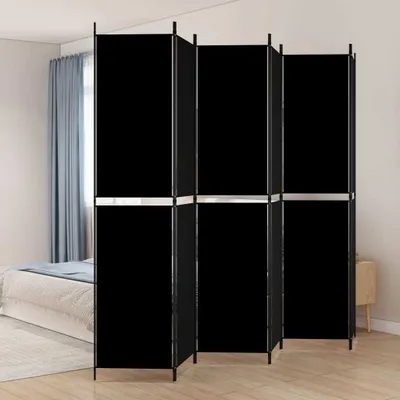 Produktbild von vidaXL 6 tlg. Paravent Schwarz 300x220 cm Stoff - Raumteiler - Paravent - Raumtrenner - Trennwand