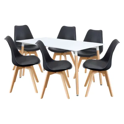 Zdjęcie produktu dla Stół jadalniany 160x90 QUATRO biały + 6 krzeseł QUATRO czarny