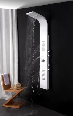 Produktbild von BERNSTEIN Duschsystem 8815, weiß, 165 x 22 cm, Gebürstetes Aluminium, SEDAL-Thermostat, 48 Edelstahl-Massagedüsen mit Antikalk-Noppen, große Regendusche mit Schwallbrause