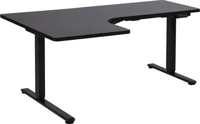 Produktbild von BELIANI Schreibtisch Links Schwarz Melamin L-Form 160x59 cm mit Metallgestell Elektrisch Höhenverstellbar Büro Steh-Sitz-Tisch Stehtisch