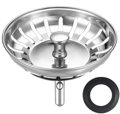 Obrázek produktu pro Univerzální zátka do odtoku, 78 mm, nerezová sítko pro dřezy a umyvadla, včetně 2 náhradních těsnění