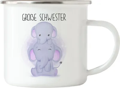 Produktbild von Große Schwester Emaille Tasse Geschwisterliebe Sister Elefant Geborgenheit Beschützer Welt Liebe Familie Schwestern