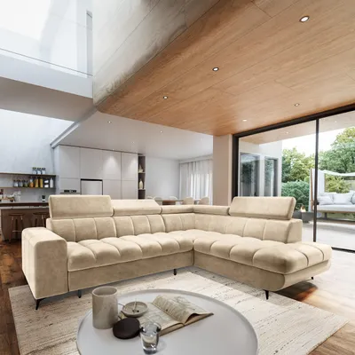 Produktbild von Masseno Ecksofa MORIVA R-S mit Schlaffunktion L-Form, Sofa mit Bettkasten, Wohnzimmersofa, Couch, Soffa, Bettsofa, Couchgarnitur- Creme, MONOLITH 04