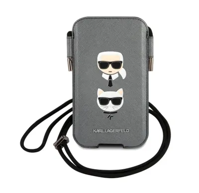 A gray smartphone case with a black lanyard, displayed on a white background.