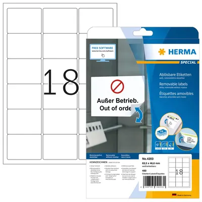 Produktbild von Etiketten A4 weiß 63,5x46,6 mm Movables/ablösbar Papier matt 450 St.
