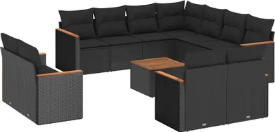 Produktbild von vidaXL 12-tlg. Garten-Sofagarnitur mit Kissen Schwarz Poly Rattan