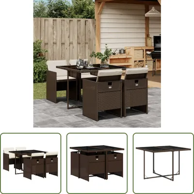 Produktbild von The Living Store 5-tlg. Garten-Essgruppe mit Kissen Braun Poly Rattan