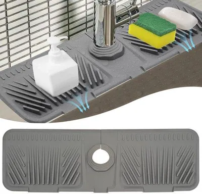 Produktbild von Silikon Abtropfmatte Grau 44,5x14cm für Küchenbecken