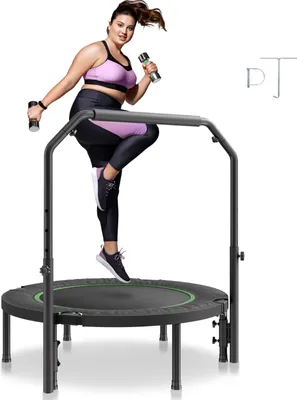 Obrázek produktu pro VEVOR Skládací mini trampolína, fitness poskok, průměr 1027 mm, nosnost 150 kg, tréninková trampolína, sportovní trampolína, zahradní trampolína s 4-stupňově výškově nastavitelnou rukojetí a 32 pružinami