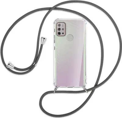 Produktbild von Handykette Backcover-Schutzhülle mit Band (Metall silberfarben) für Motorola Moto G10 (Power), G20, G30 - dunkelgrau