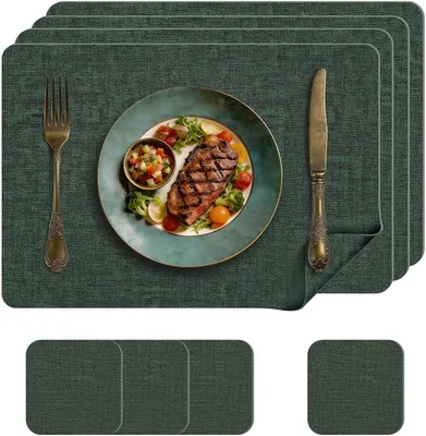 Produktbild von Abwaschbare Tischsets und Untersetzer aus Kunstleder, 4er-Set, Grün, 43x30cm