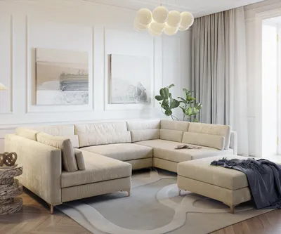 Produktbild von DELIFE Wohnlandschaft Elio 300x185 cm Cord Beige mit Hocker