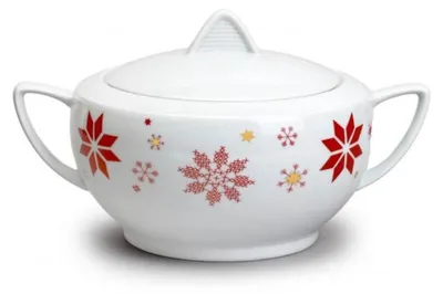Produktbild von Thun 1794 Suppenschüssel, 2,7 l, weihnachtsrote Flocken, Lea, Porzellan Thun