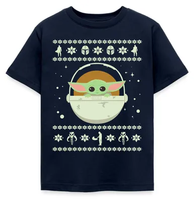 Produktbild von Star Wars: Mandalorian Grogu Weihnachten Kinder T-Shirt, 122/128 (7-8 Jahre), Navy