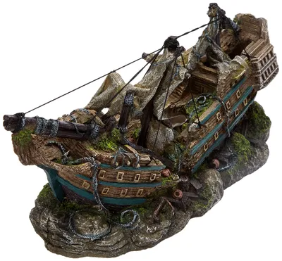 Aquarium-Deko Boot, 44,5 x 16 x 20 cm, Harz, für Süß- und Salzwasser