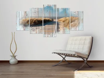 Immagine prodotto di Immagine acustica spiaggia mare 200x100 cm immagini schiuma acustica ad alte prestazioni fonoassorbente isolamento acustico tela 5 pezzi parete immagine stanza acustica isolamento acustico legno aspetto paesaggio natura c-C-0029-b-n