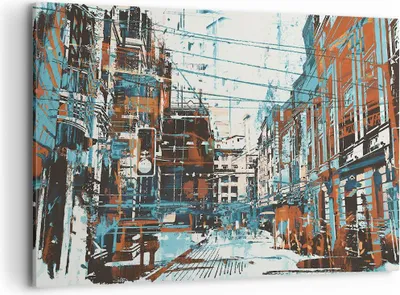 Produktbild von Bild auf Leinwand - Leinwandbild - Stadt Straße Haus - 100x70cm - Wand Bild - Wanddeko - Wandbilder - Leinwanddruck - Bilder - Kunstdruck - Wanddekoration - Leinwand bilder - Wandkunst - AA100x70-3806