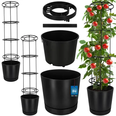 Produktbild von KOTARBAU® 2er Set Pflanztopf für Tomaten ⌀ 39 cm Blumentopf mit Rankhilfe für Kletterpflanzen Tomatenturm 141 cm Robust & Langlebig Kunststoff Anthrazit