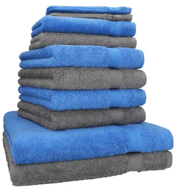Produktbild von Betz 10-tlg. Handtuch-Set PREMIUM 2 Duschtücher 4 Handtücher 2 Gästetücher 2 Waschhandschuhe  Farbe:  hellblau & anthrazit