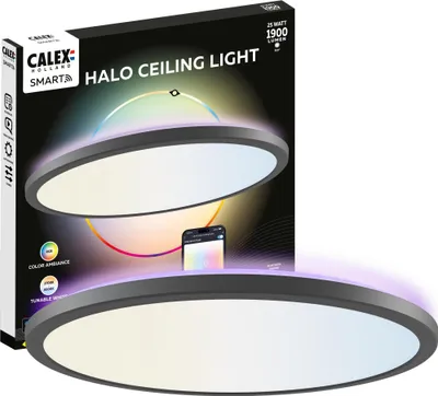 Produktbild von Calex Halo Smarte Deckenleuchte, 40cm, RGB- und Warmweißes Licht, Schwarz