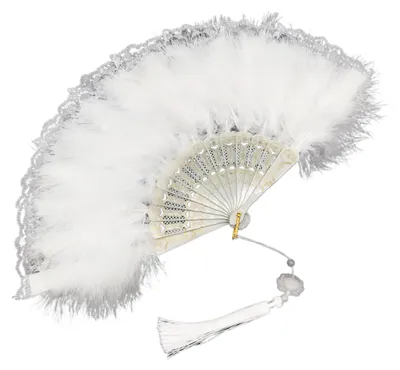 Produktbild von Vintage-Faltfächer aus Federspitze mit Quasten, tragbarer Sommerfächer, Dekoration, Requisite für Tanzaufführungen, Party-Kostümzubehör