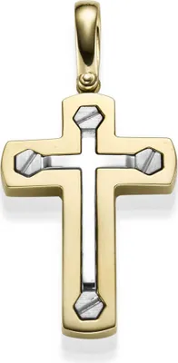 Anhänger-Kreuz-38-5x26-5mm-585-Gold-gelb-weiß-bicolor