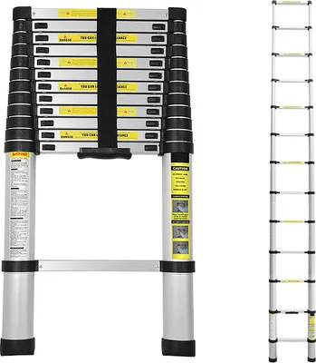 Produktbild von Jopassy teleskopický rebrík výsuvný rebrík skladací rebrík stabilný hliníkový rebrík do 150 kg 3,8 m strieborný bez hákov