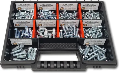 Produktbild von Sechskantschrauben Sortiment M4-M5-M6 // 8mm-20mm 215 tlg. Schraubenbox Vollgewindeschrauben Maschinenschrauben Gewindeschrauben Sechskantschrauben