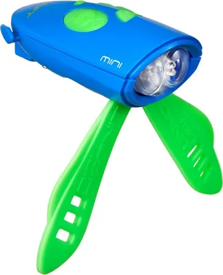 Zdjęcie produktu dla Lampka rowerowa 2w1 z klaksonem/dzwonkiem dla dzieci do roweru i hulajnogi - HORNIT Mini Zielony/Niebieski