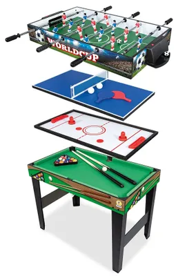 Immagine prodotto di Gioco da tavolo in legno 4-in-1 con calcio, ping pong, hockey su aria e biliardo
