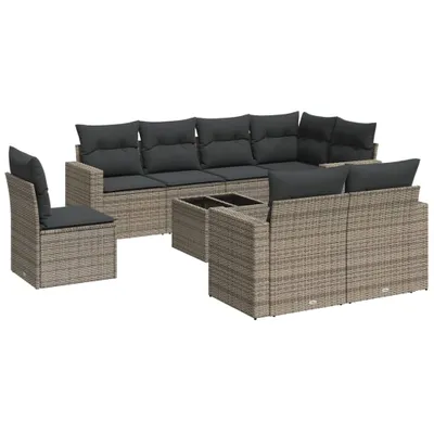 Produktbild von vidaXL 9-tlg. Garten-Sofagarnitur mit Kissen Grau Poly Rattan