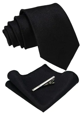 Productafbeelding van Smalle Microfiber Stropdas Set met Pochet in Zwart