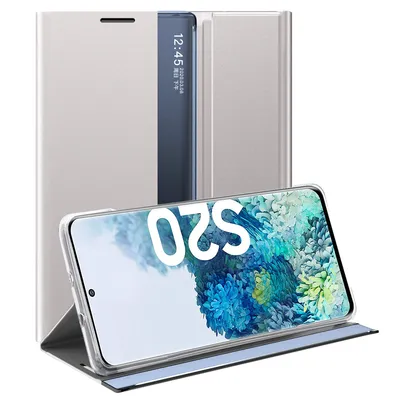Immagine prodotto di Custodia Galaxy S20, Custodia sottile in pelle con finestra e supporto per Samsung Galaxy S20 Argento