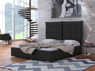 Obrázok produktu pre Čalúnená posteľ s vysokým čelom a úložným priestorom 180x200 DASSOW - tmavá šedá