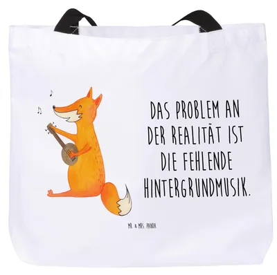 Produktbild von Mr. & Mrs. Panda Strandtasche Fuchs Gitarre - Weiß - Geschenk, Tragetasche, Optimistisch, Sänger, Tote Bag, Schultasche, Singen, Tasche, Einkaufstasche, Musik