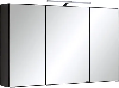 A three-door mirrored cabinet with an LED light bar above it, shown against a white background.
