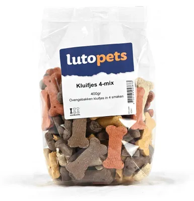 Imagen del producto de Lutopets Kauknöchelchen 4-Mix – 400 g – Galletas para perros en 4 colores
