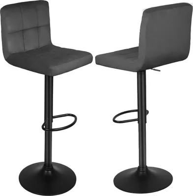 Image de lot de 2 chaises de bar Tabouret de bar à structure métallique avec velours Réglable en hauteur Pivotant Gris foncé