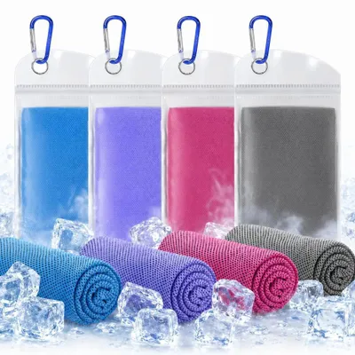 Produktbild von 4 Stück kühlende Handtücher,Kühlendes Sporthandtuch für Hals und Gesicht, Fitness-Handtücher, für Training, Yoga, Camping, Outdoor-Sport,30x90cm.