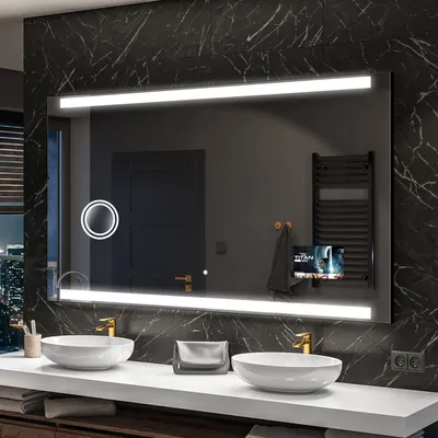 Produktbild von Artforma Badspiegel SMART 100x90 cm - mit LED Beleuchtung - LED Farbe Kaltweiß 7000K - Individuell Nach Maß - Beleuchtet Wandspiegel Lichtspiegel Badezimmerspiegel | Lichtschalter: Touch Schalter |SLED047
