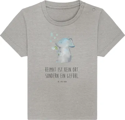 Produktbild von Mr. & Mrs. Panda Babyshirt Elefant Seifenblasen 6. - 12. Monat - Heather Grey - Geschenk,  T-Shirt, Baby, Elefanten, Lustige Sprüche, Jerseyshirt, Liebe, Heimat