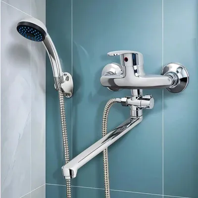 Produktbild von Badewannenarmatur Duschset - Wandmontage - Doppelauslauf - Einhebelmischer für Warm- und Kaltwasser - Verchromt poliert - Zinklegierung - Keramikkartusche