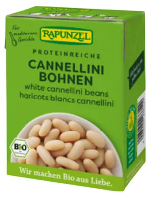 Produktbild von Rapunzel Bio weiße Cannellini Bohnen in aromafrischer Verpackung 380g